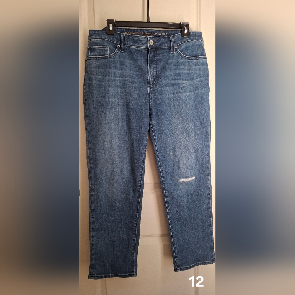 So Slimming Chico's Girlfriend Slim Leg Crop Classic Blue Women's Jeans Sz 2